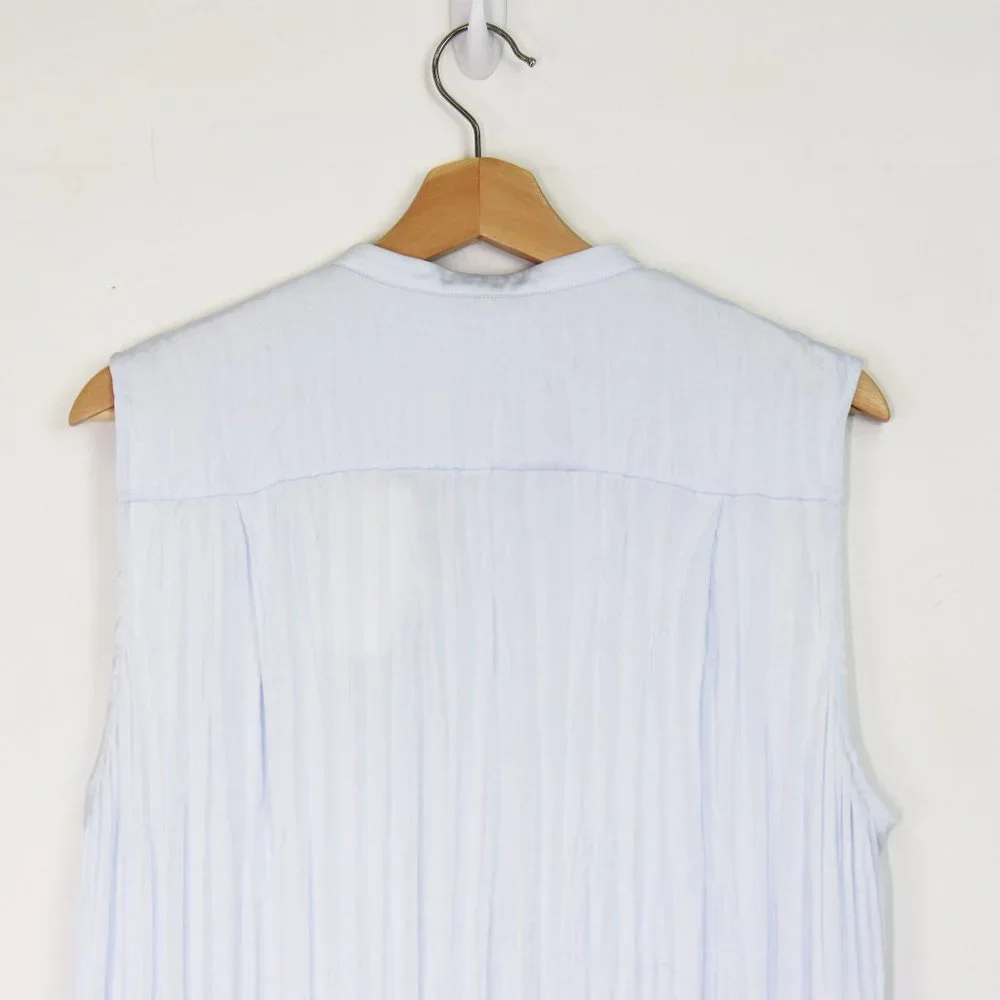 NWT Vince Sleeveless Crushed Satin Band Collar Blouse Powder Blue X Large XL - Picture 10 of 11